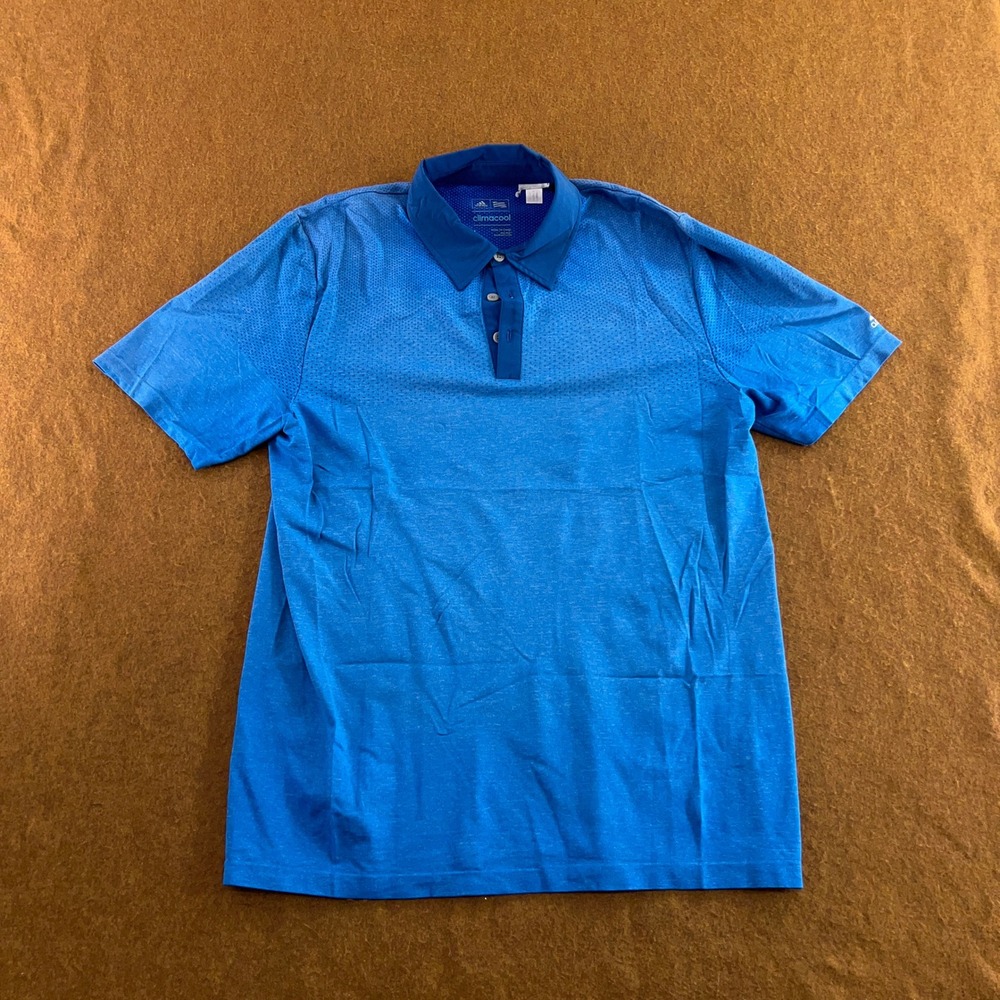 Adidas Mens Large Blue Climacool Short Sleeve Golf Polo Shirt